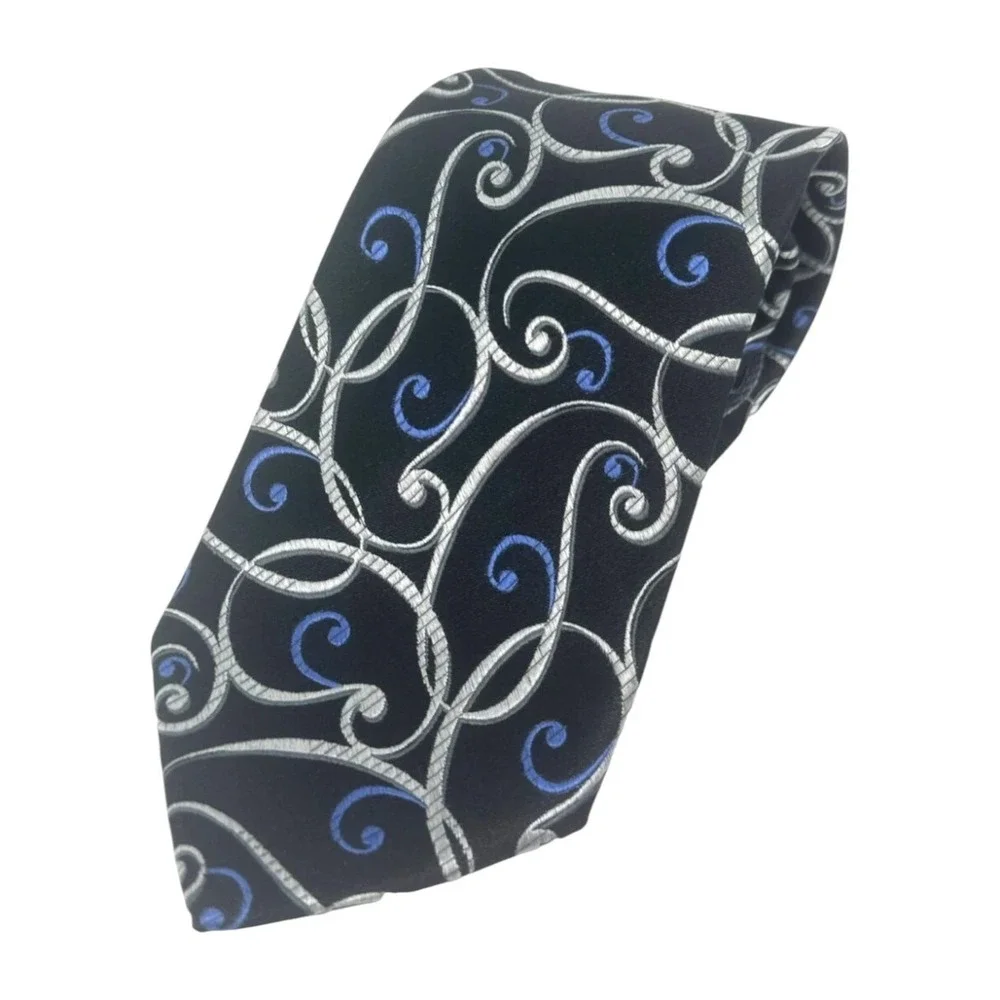 Van Heusen Men's Designer Black Geometric Swirl Novelty Neck Tie 100% Silk